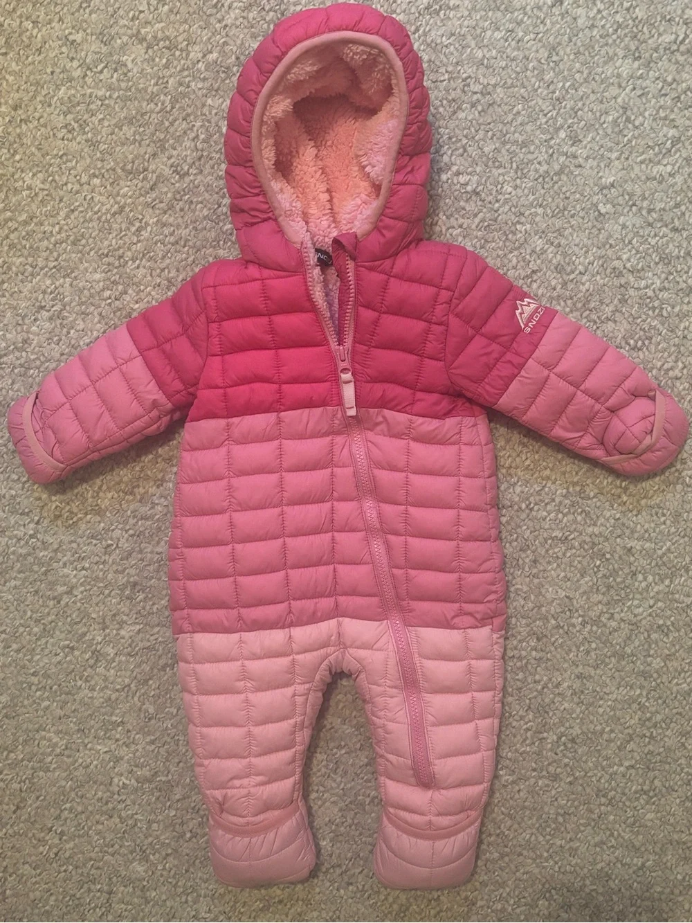 Kids Pink Ombre Puffer One-Piece Snowsuit